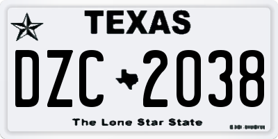 TX license plate DZC2038