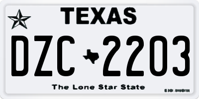 TX license plate DZC2203