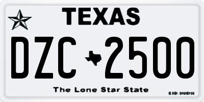 TX license plate DZC2500