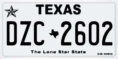 TX license plate DZC2602