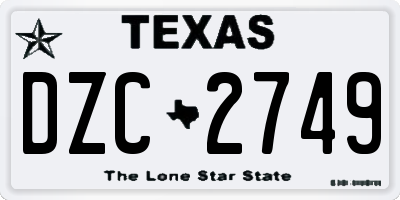 TX license plate DZC2749