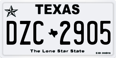 TX license plate DZC2905
