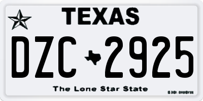 TX license plate DZC2925