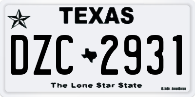 TX license plate DZC2931