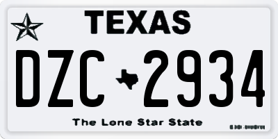 TX license plate DZC2934