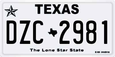 TX license plate DZC2981