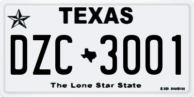 TX license plate DZC3001
