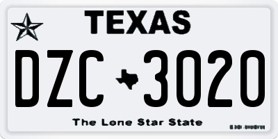 TX license plate DZC3020