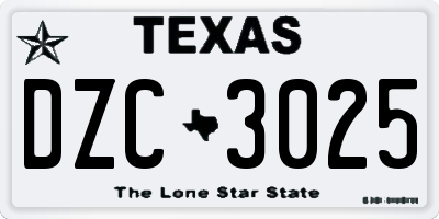 TX license plate DZC3025