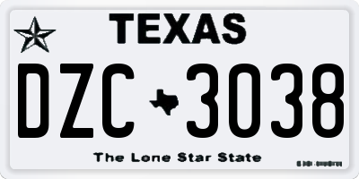 TX license plate DZC3038