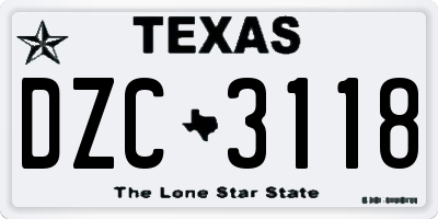 TX license plate DZC3118