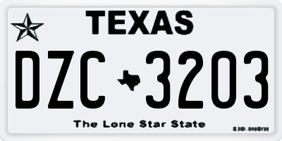 TX license plate DZC3203