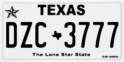 TX license plate DZC3777
