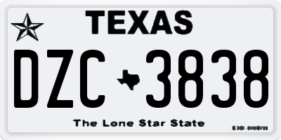 TX license plate DZC3838