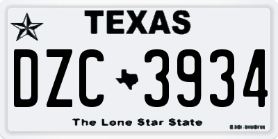 TX license plate DZC3934