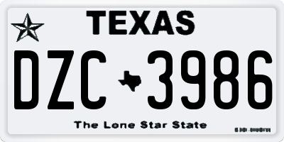 TX license plate DZC3986