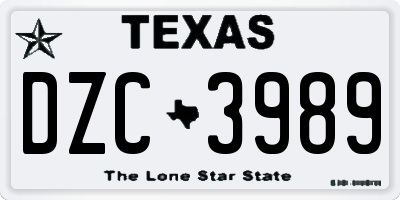 TX license plate DZC3989