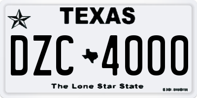 TX license plate DZC4000