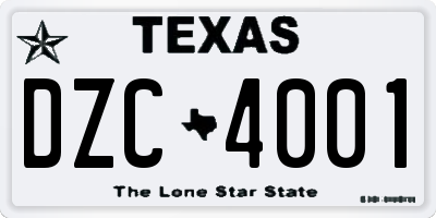 TX license plate DZC4001