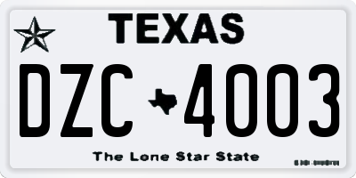 TX license plate DZC4003