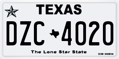 TX license plate DZC4020