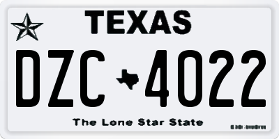 TX license plate DZC4022