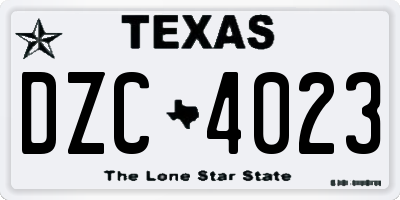 TX license plate DZC4023