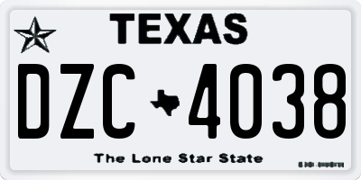 TX license plate DZC4038