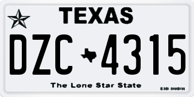 TX license plate DZC4315