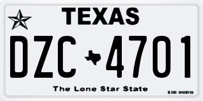 TX license plate DZC4701