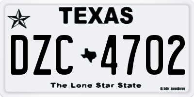 TX license plate DZC4702