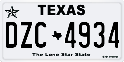 TX license plate DZC4934