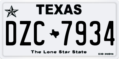 TX license plate DZC7934