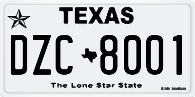 TX license plate DZC8001