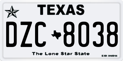 TX license plate DZC8038