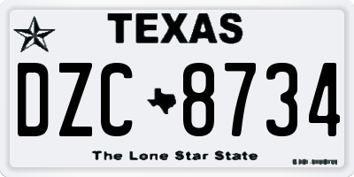 TX license plate DZC8734