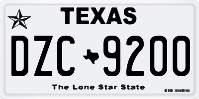 TX license plate DZC9200