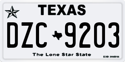 TX license plate DZC9203