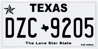 TX license plate DZC9205