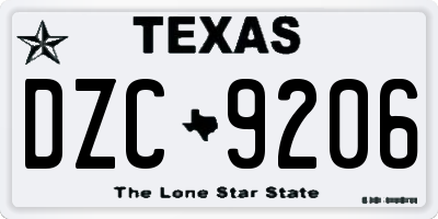 TX license plate DZC9206