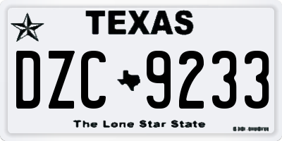 TX license plate DZC9233