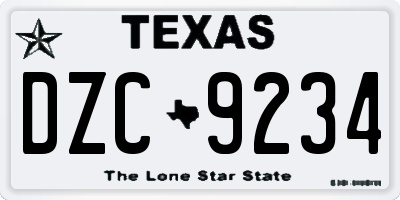 TX license plate DZC9234