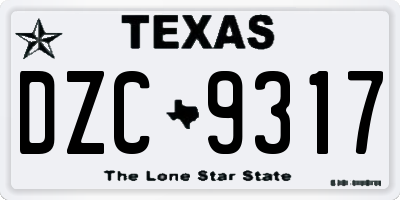 TX license plate DZC9317