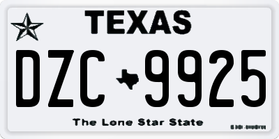 TX license plate DZC9925