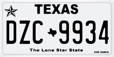 TX license plate DZC9934