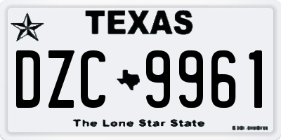 TX license plate DZC9961