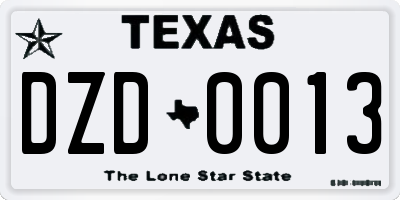 TX license plate DZD0013
