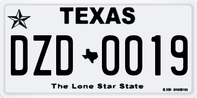 TX license plate DZD0019