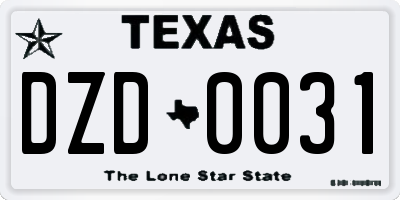 TX license plate DZD0031