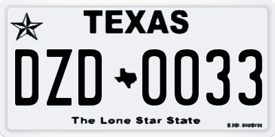 TX license plate DZD0033